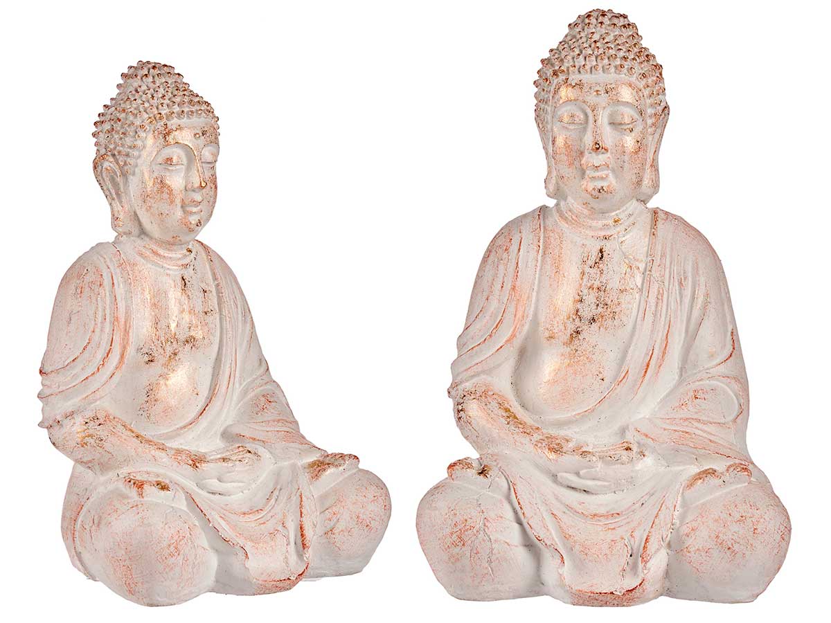 buddha in poliresina mani unite bianco e oro