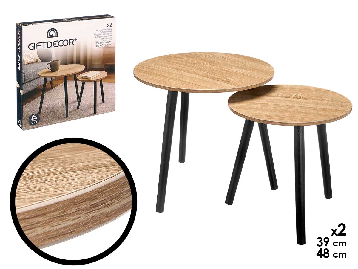 Set di 2 tavolini laterali, 39-48 cm, gambe nere