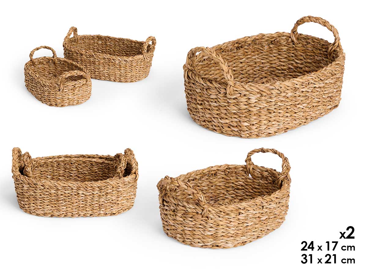 Set di 2 cestini ovali con manici, 31x21cm