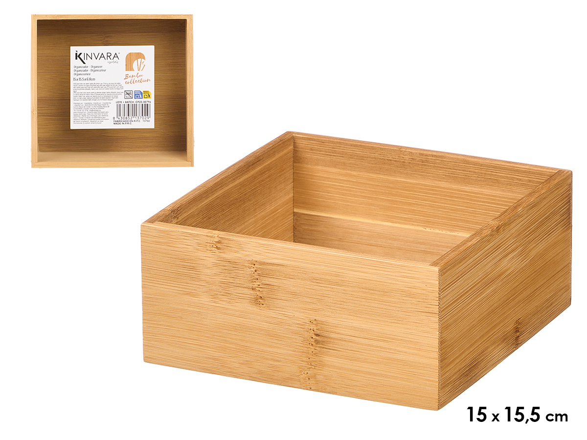 Organizer rettangolare in bambù, 15x15,5 cm