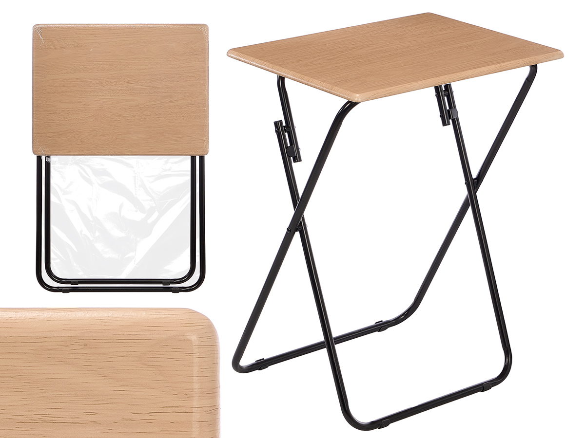 Tavolo pieghevole in legno naturale con gambe nere