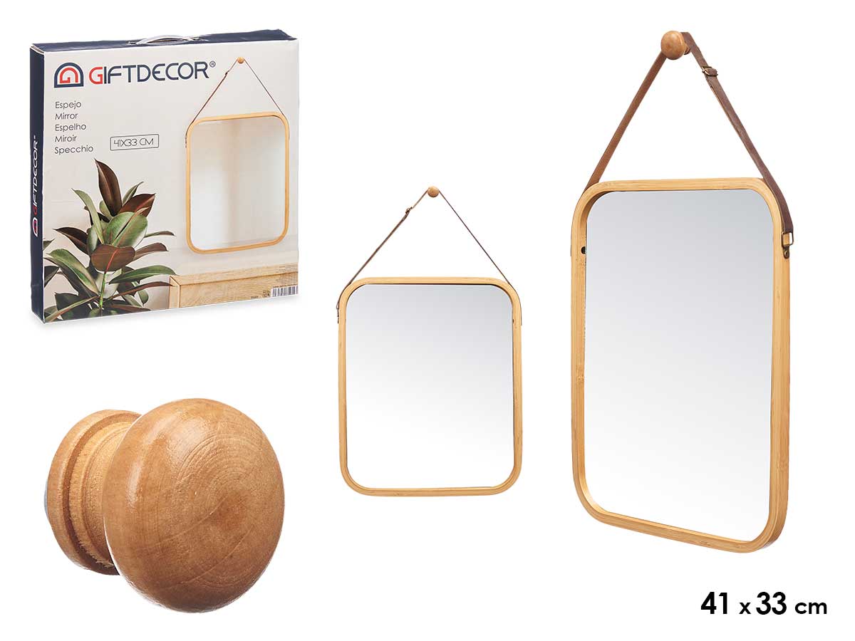 specchio in bambù rettangolare 41x33cm cinturino i
