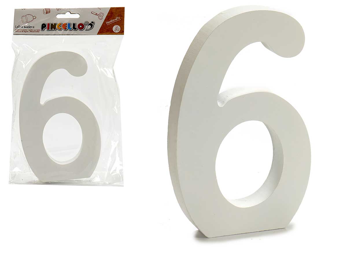 numero 6 legno bianco 1,8x15cm