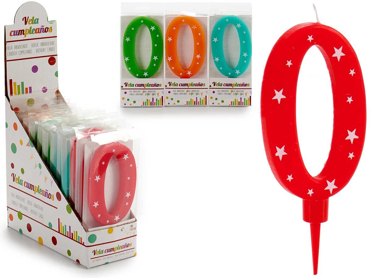 candela di compleanno numeri grandi 0, colori 4 vo
