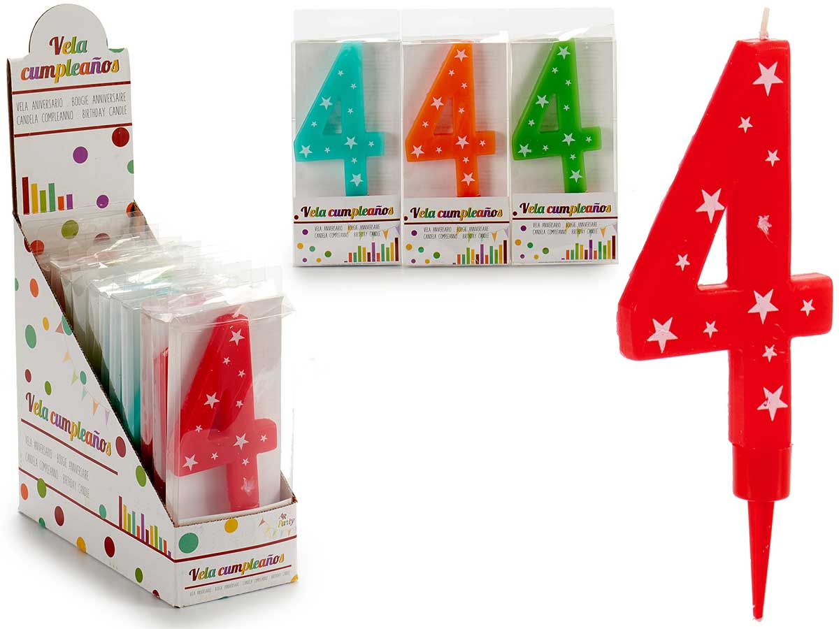 candela di compleanno numeri grandi 4, colori 4 vo