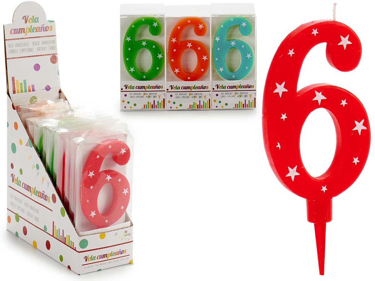 candela di compleanno numeri grandi 6, colori 4 vo