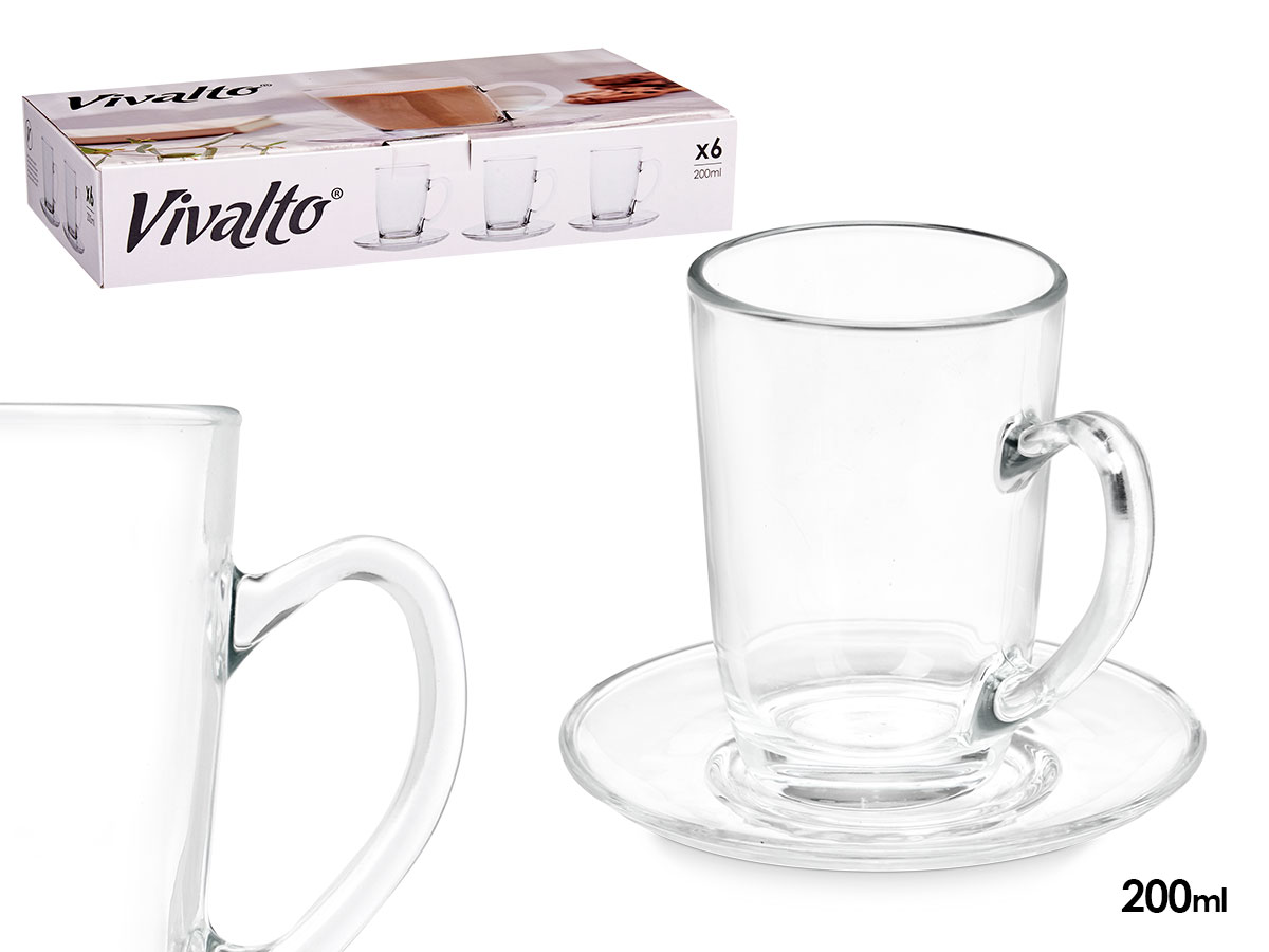 tazza di vetro caffè con latte 200ml con piatti