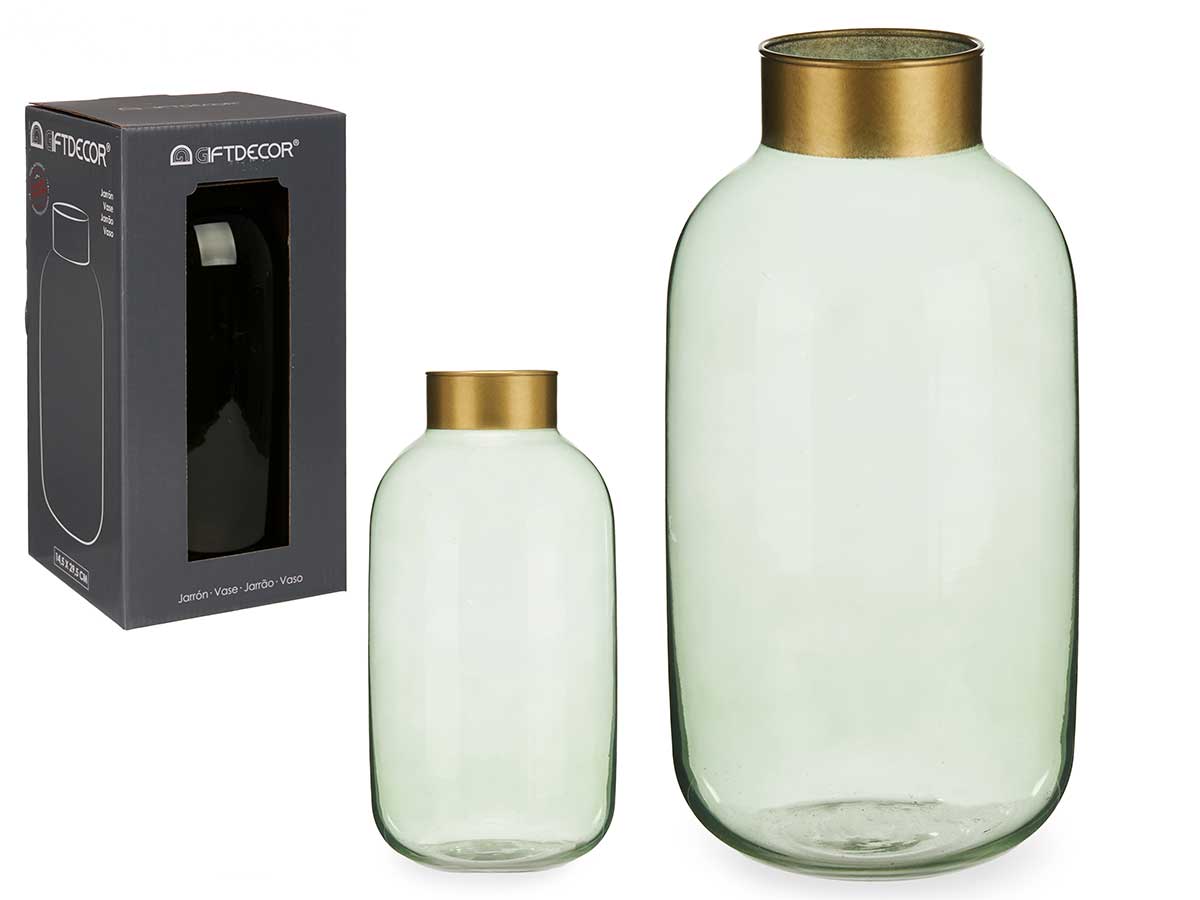 grande vaso di vetro liscio oro grande verde