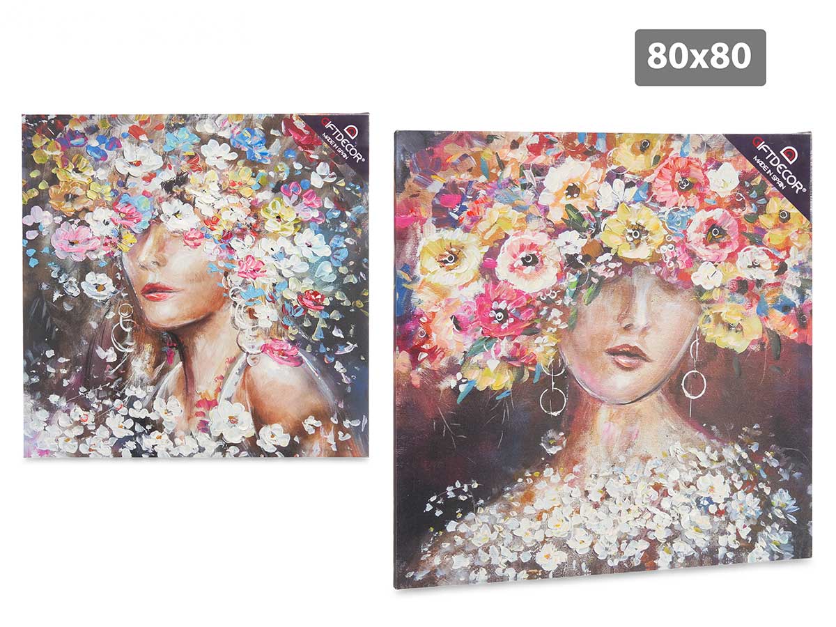 tela dipinta donna corona di fiori 80x80cm, 2 volt