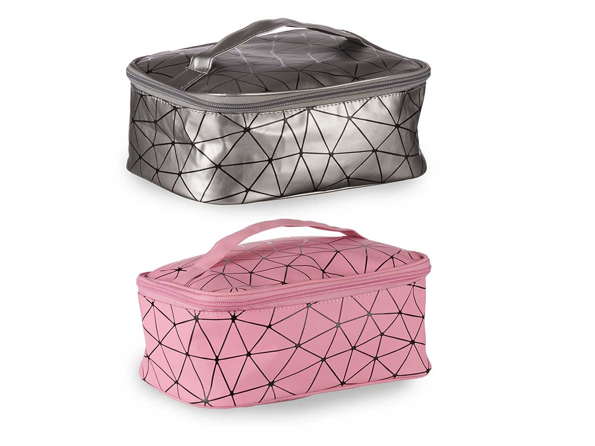 borsa cosmetica da viaggio assortito argento rosa