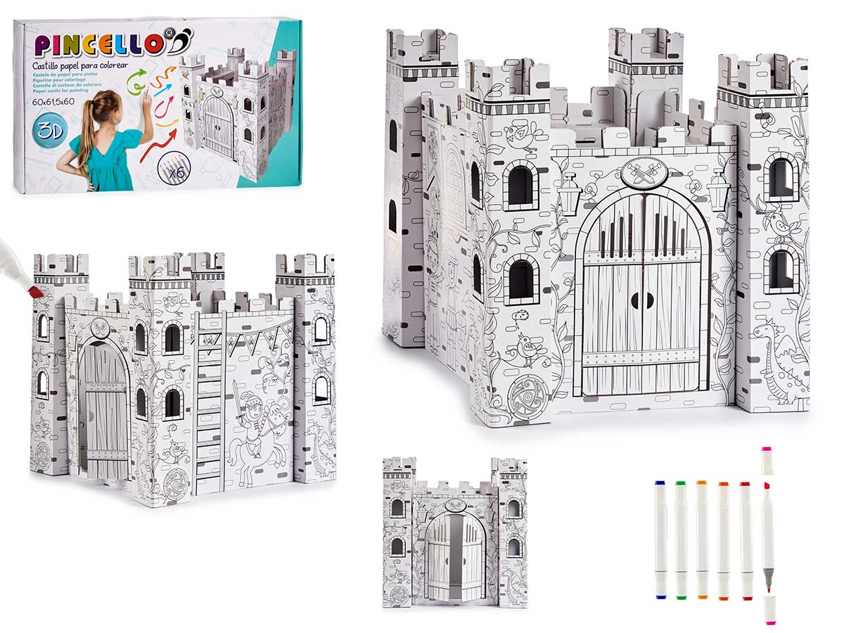 set da colorare castello di carta con 6 pennarelli