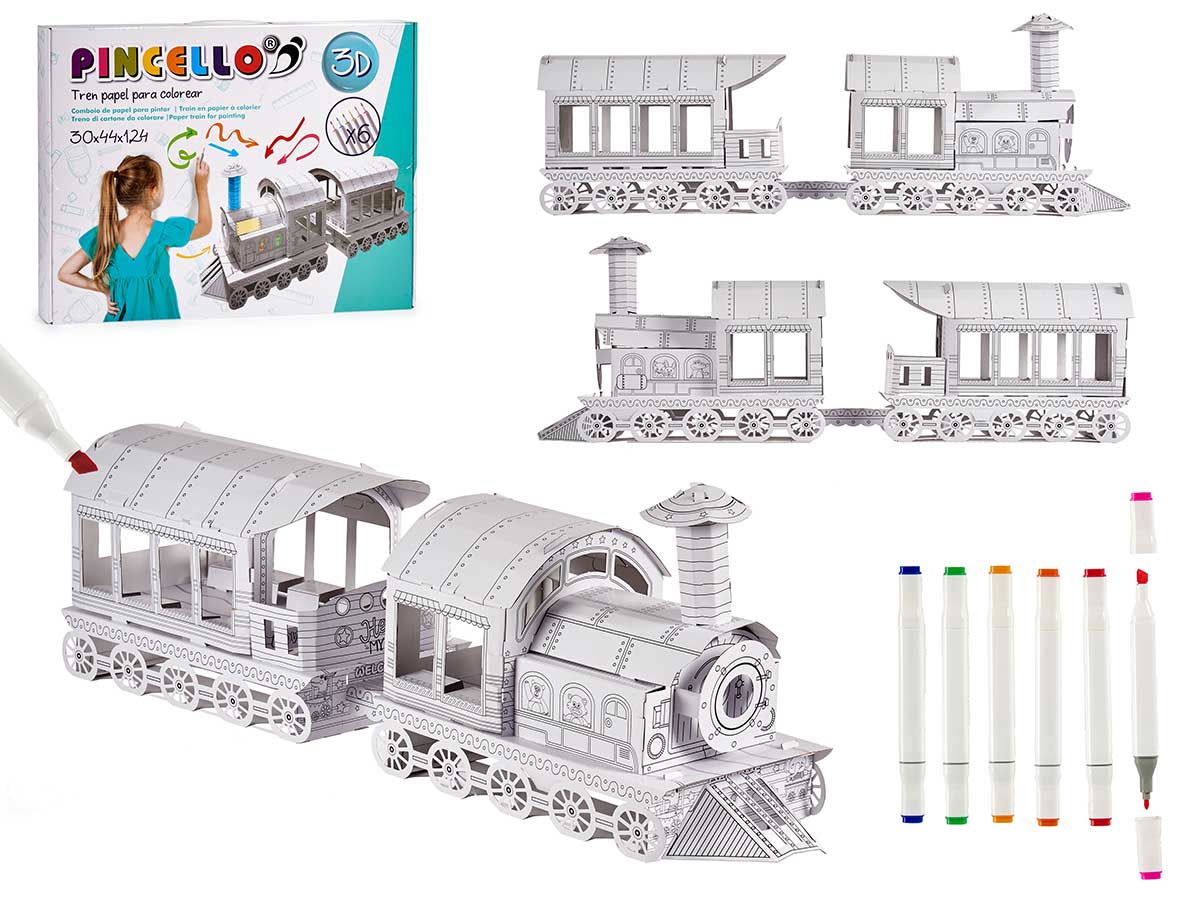 set da colorare in carta treno con 6 pennarelli