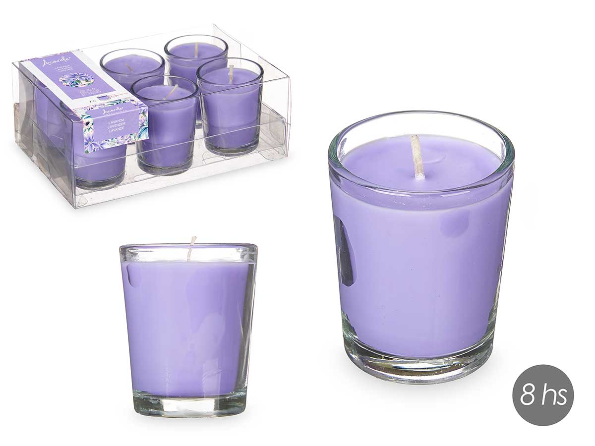set 6 candele in vetro alla lavanda