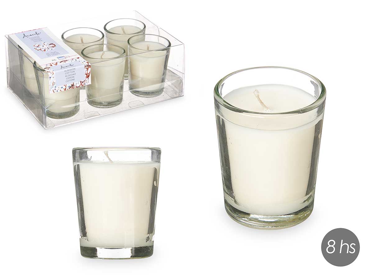 set 6 candele in vetro di cotone