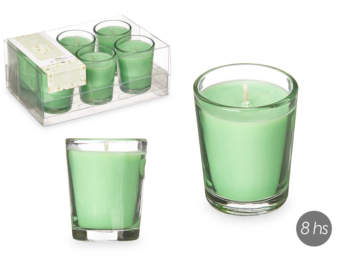 set 6 candele in vetro al gelsomino